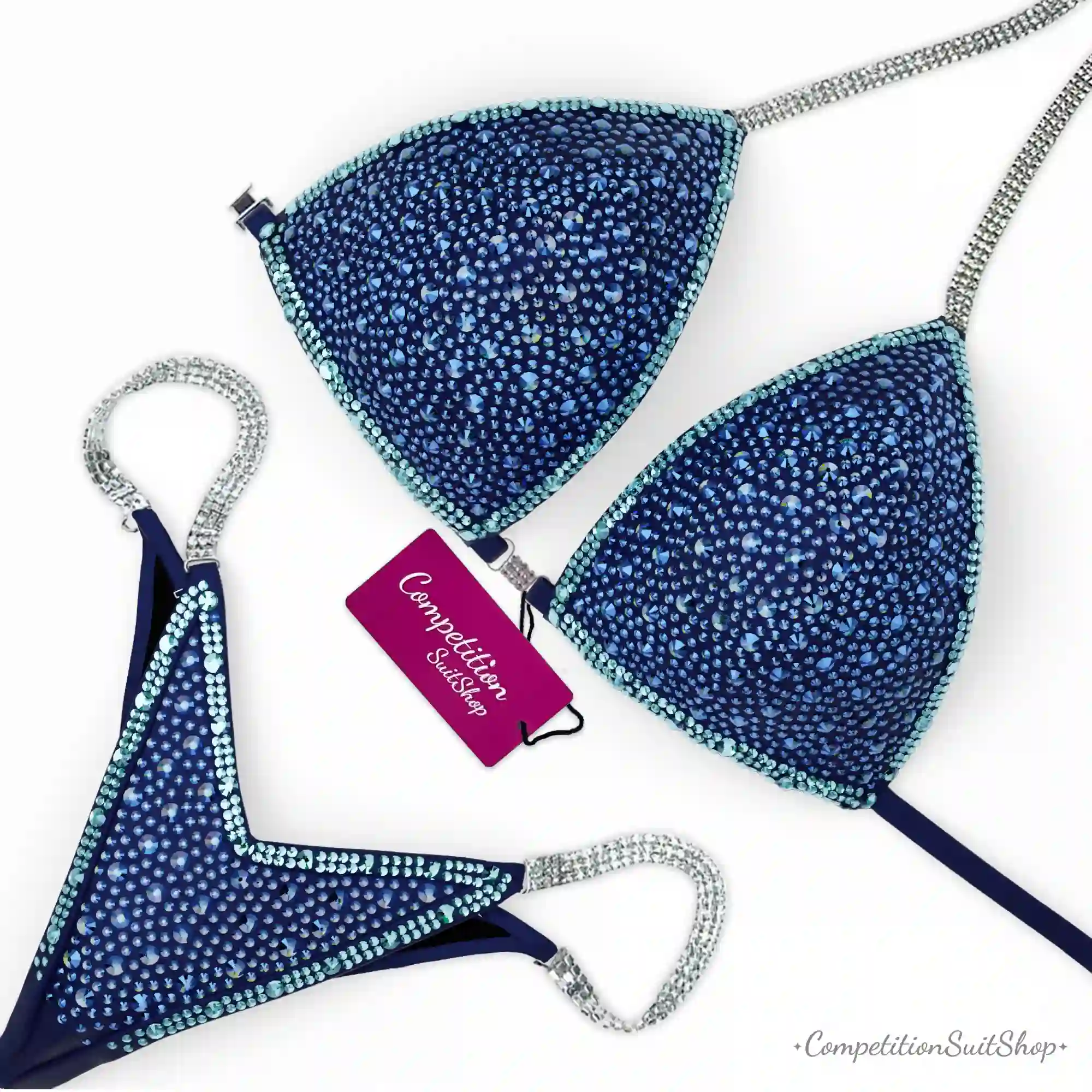 Navy Blue Trim Velvet Competition Bikini BM216-8