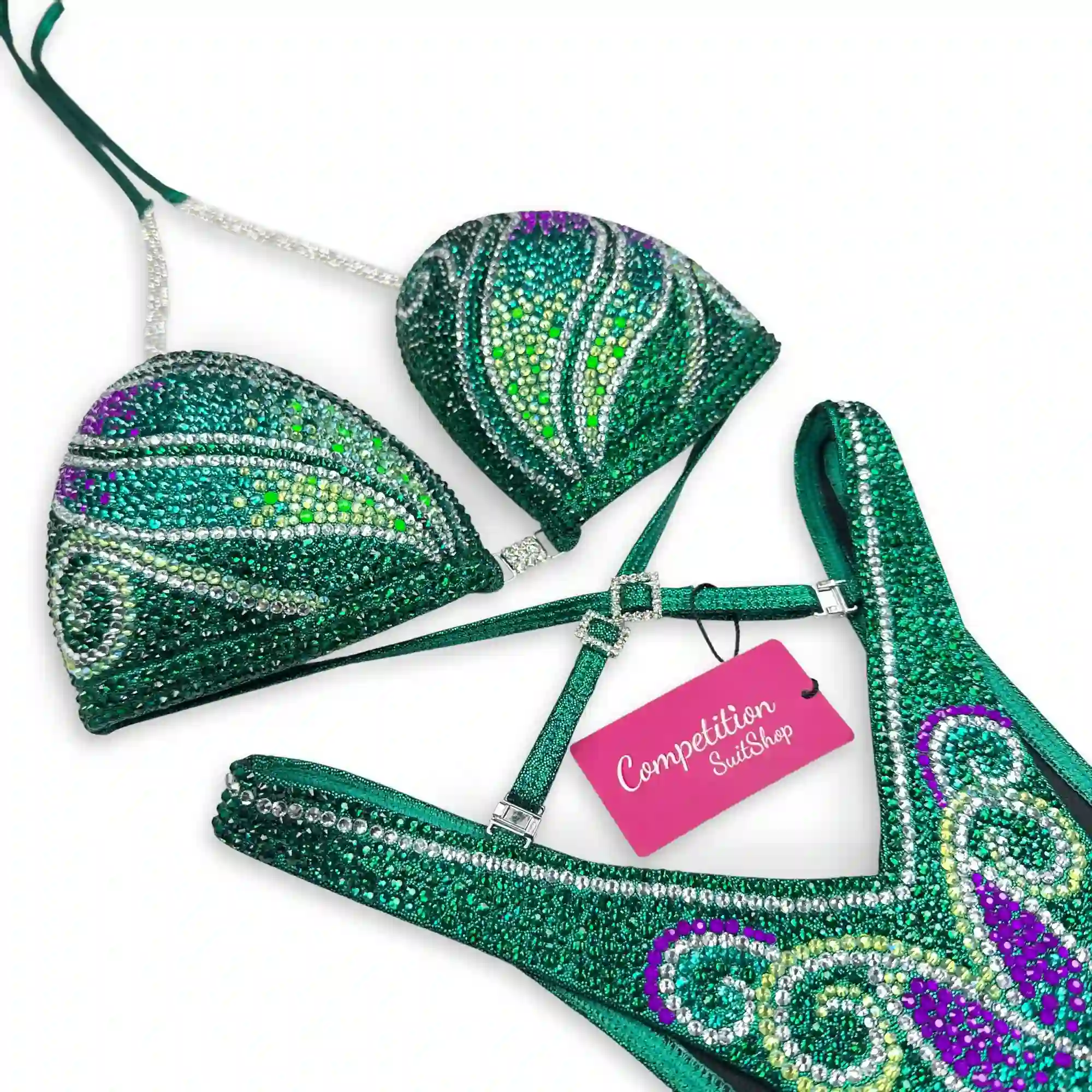 Green Neon Purple Figure Competition Suit FM1035-9