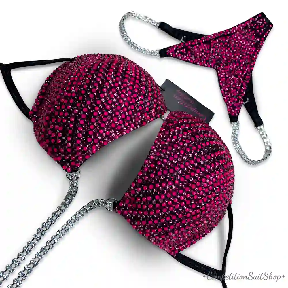 Neon Pink On Black Competition Bikini Suit (B164)