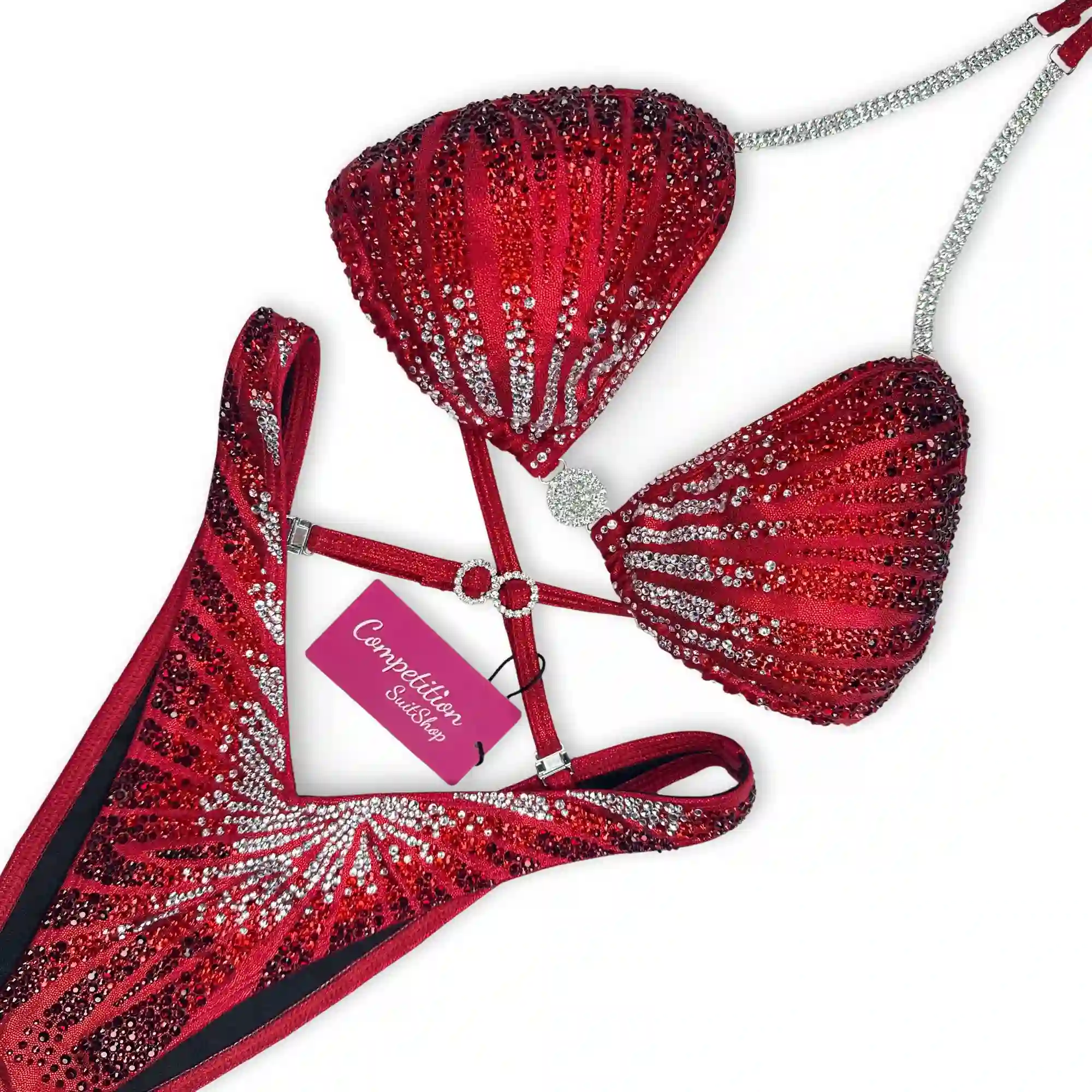 Ruby Red & Silver Figure Competition Suit F1050 Ruby Red & Silver Figure Competition Suit F1050