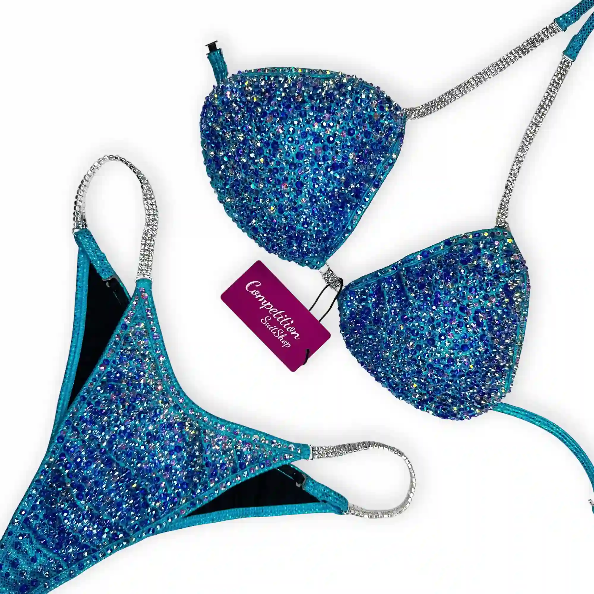 Silver Edge Turquoise Sparkle Edge Bikini Competition Suit BM182-9