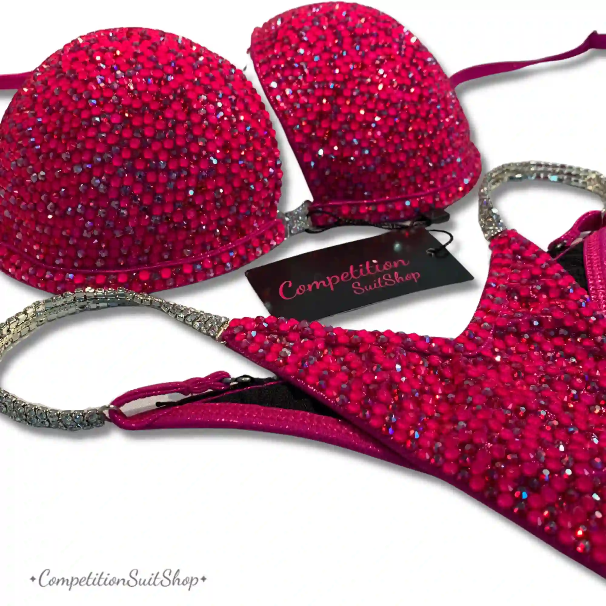 Sparkling Neon Pink Bikini Competition Suit (Product Code: B158)