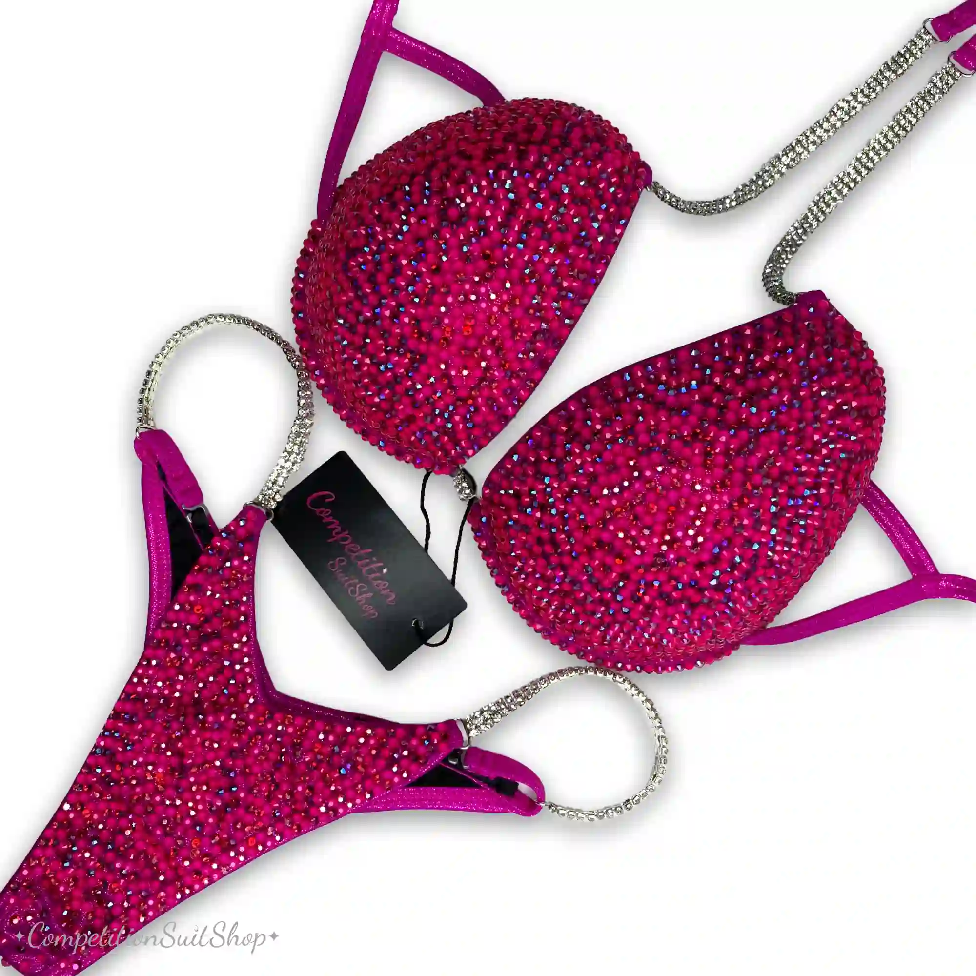 Sparkling Neon Pink Bikini Competition Suit (Product Code: B158)