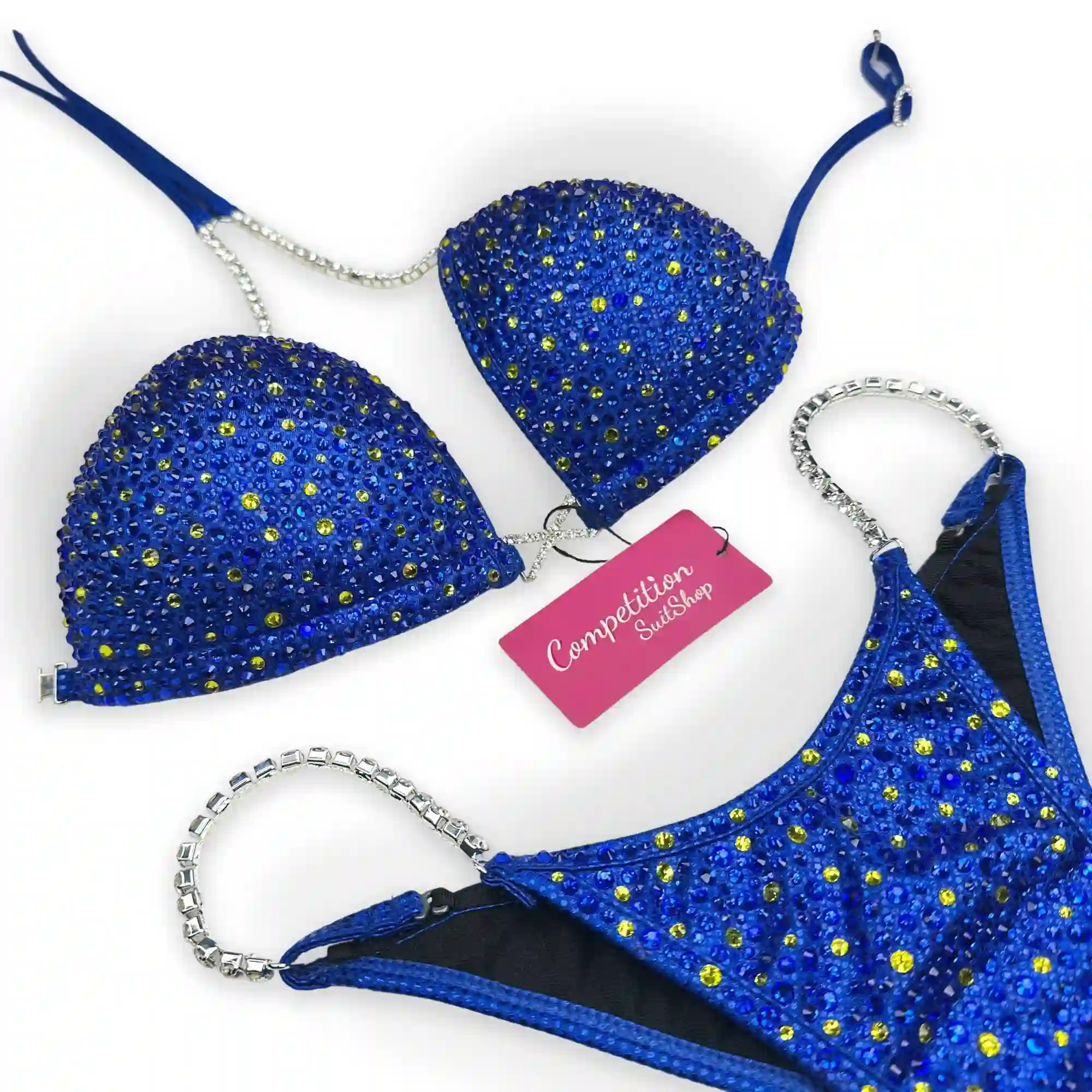 Yellow Scatter on Blue Bikini Competition Suit BM198-1