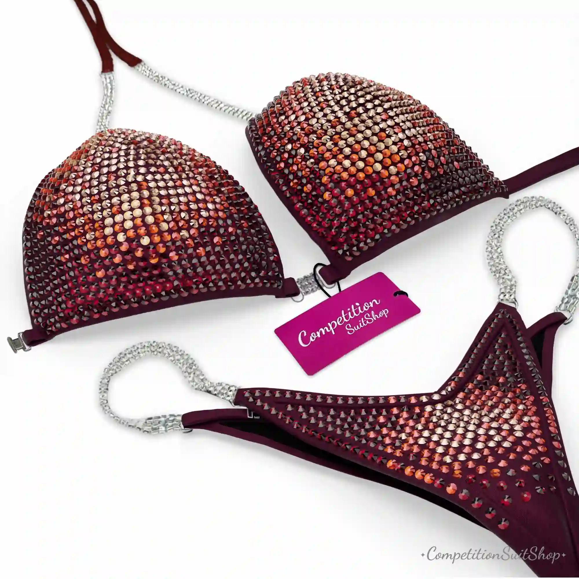 Crimson Ember Maroon Velvet Competition Bikini BM209-2