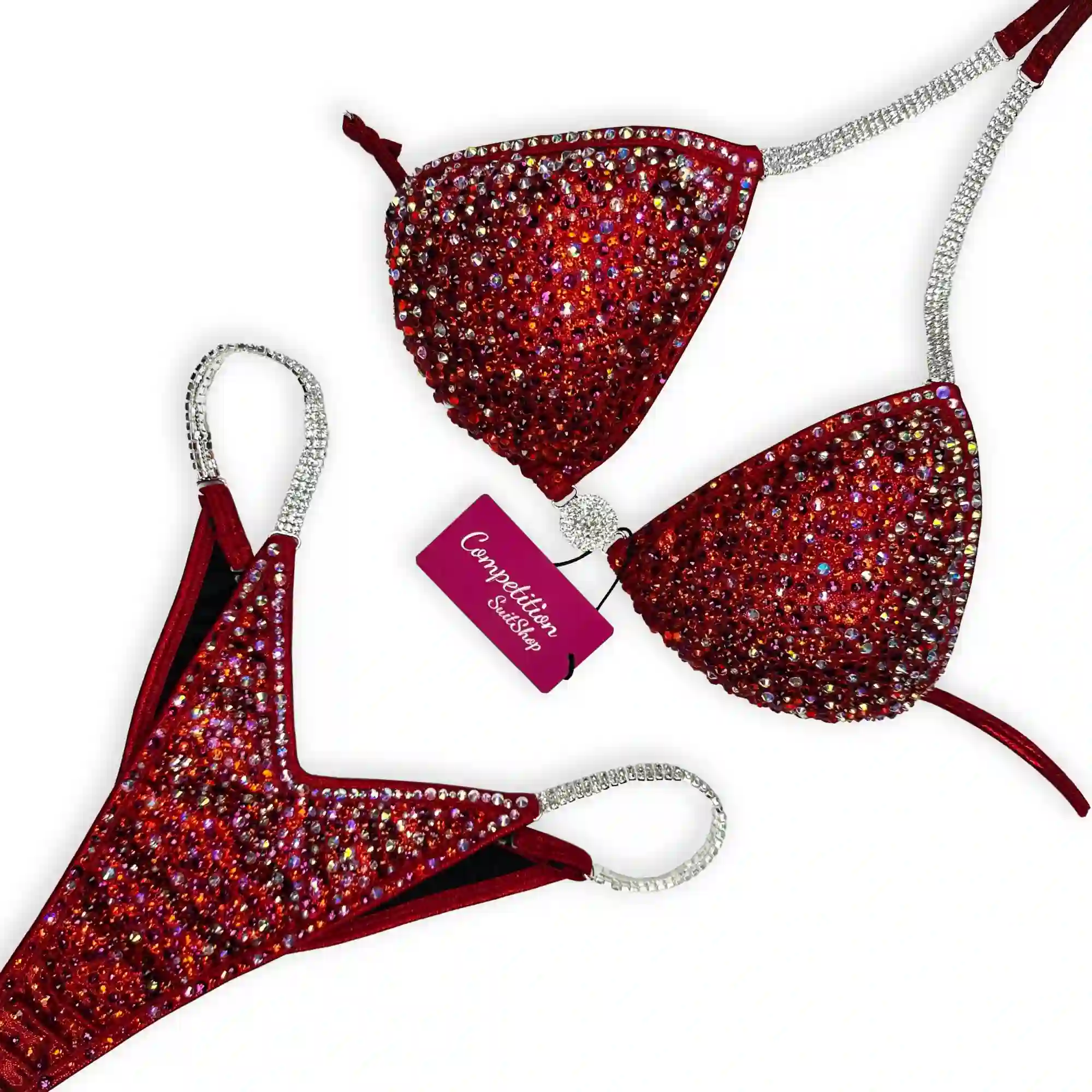 Vibrant Red Sparkle Edge Wellness Competition Suit BM182-3W