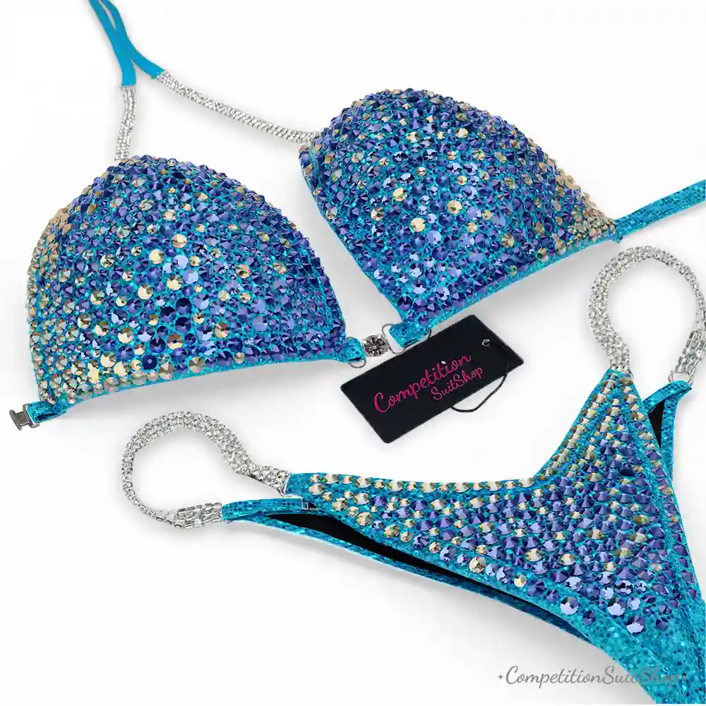 Silver Edge Turquoise Sparkle Edge Bikini Competition Suit BM182-9