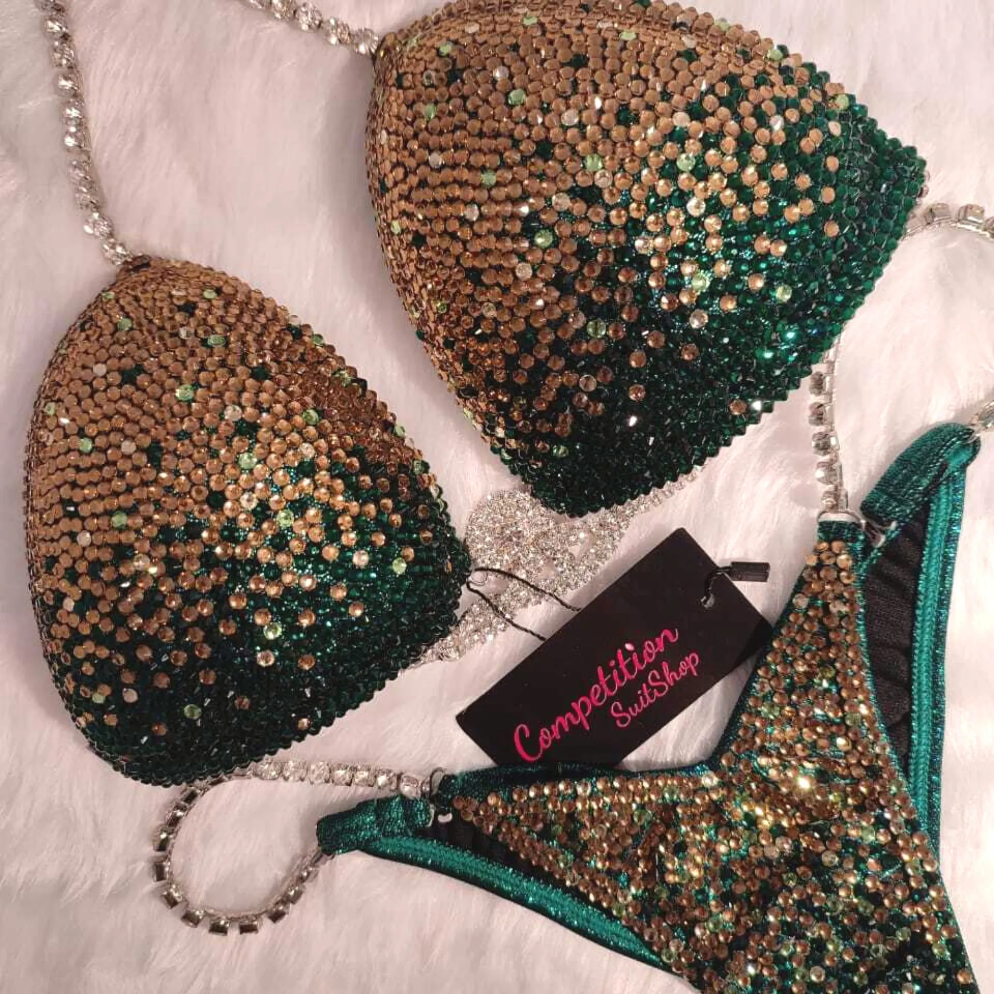 Golden Green Gradient Competition Bikini (B148)