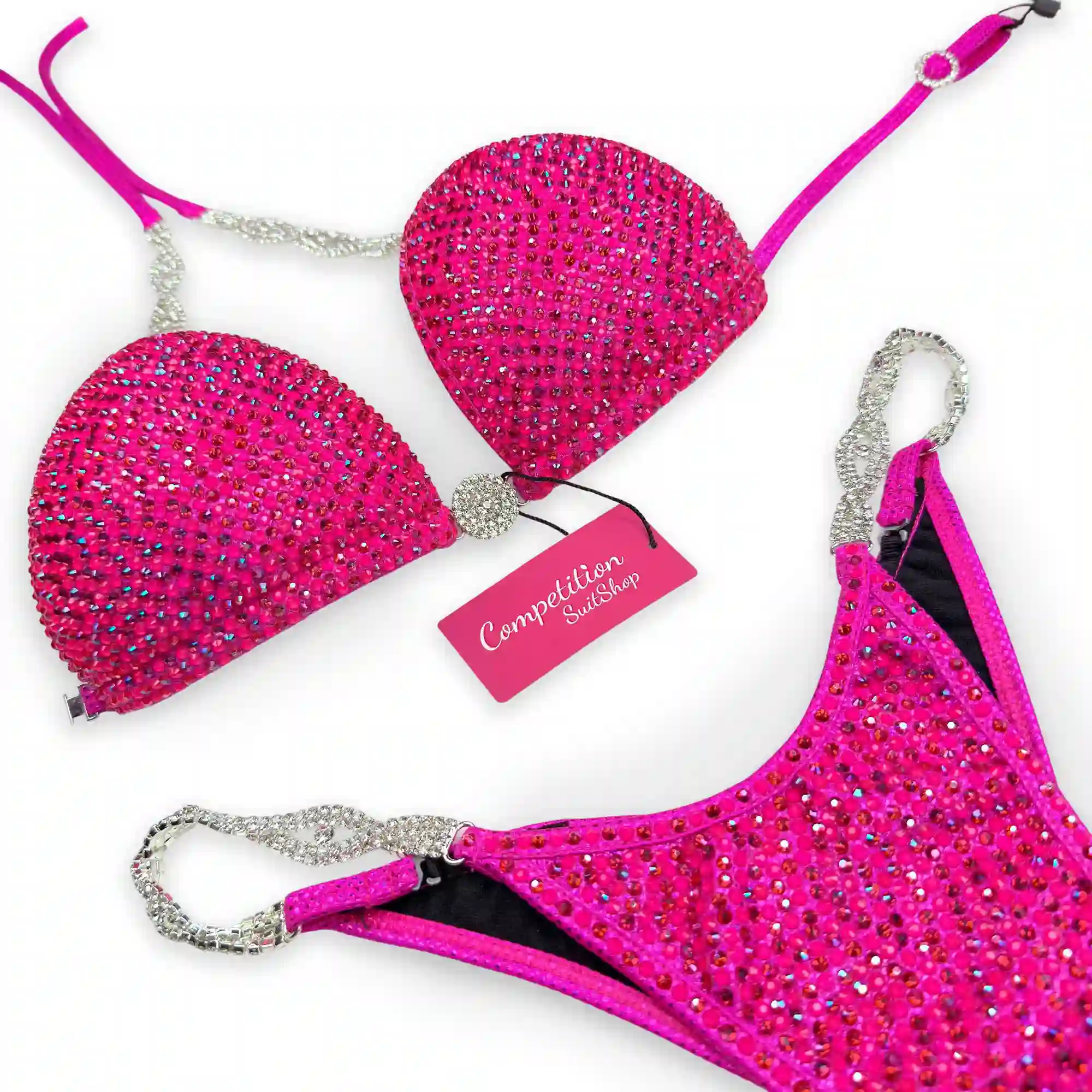 Sparkling Neon Pink Wellness Competition Suit B158-AW