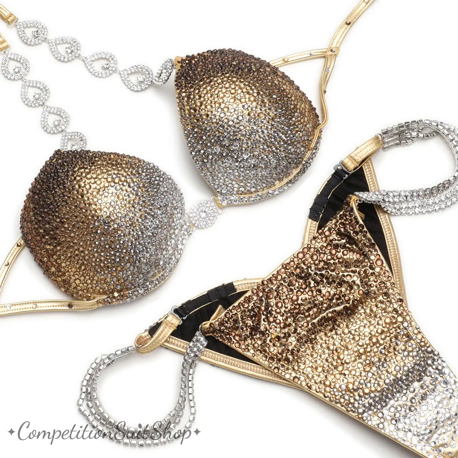 Gradient Silver Gold Stardust Bikini Competition Suit (B132)