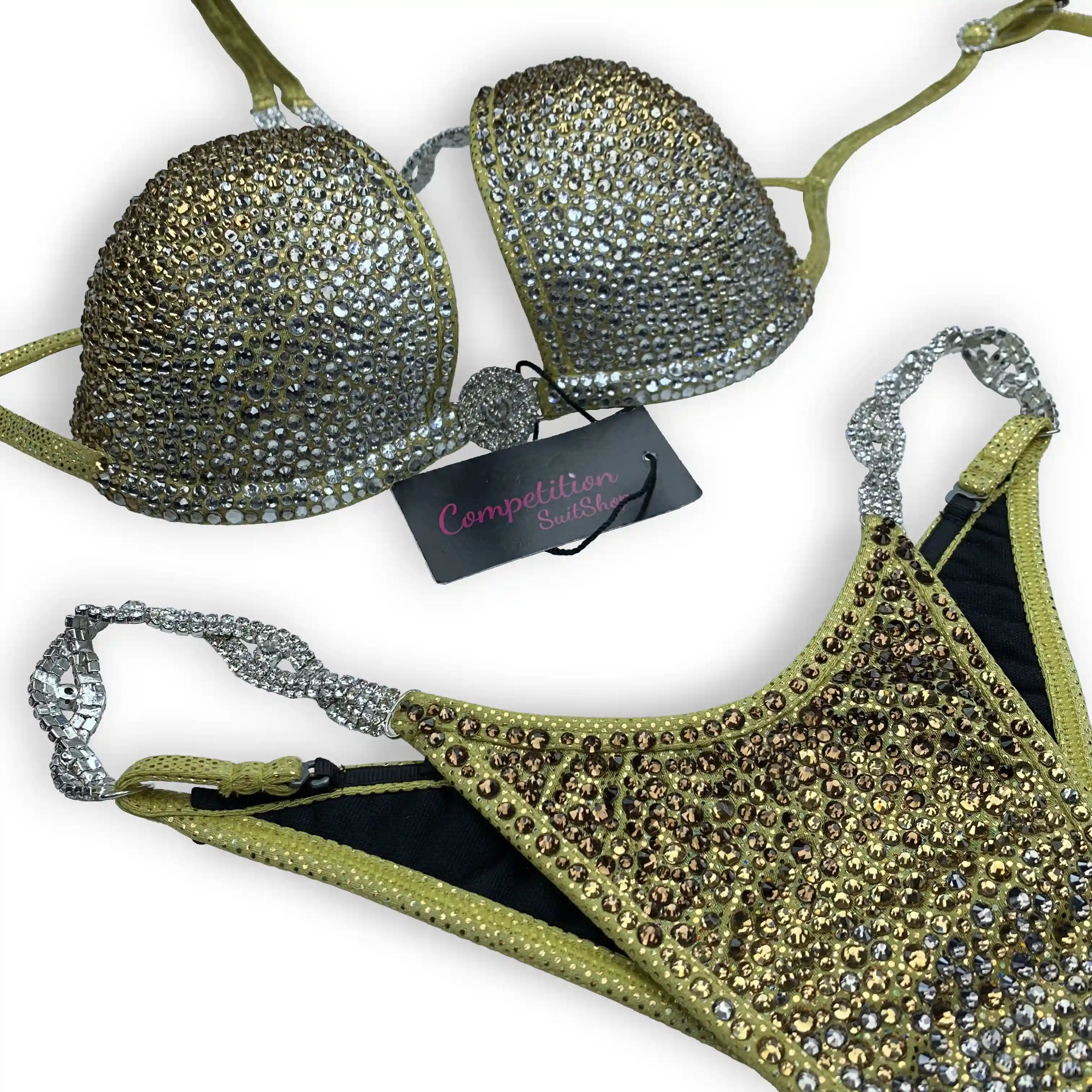 Gradient Silver Gold Stardust Bikini Competition Suit (B132)