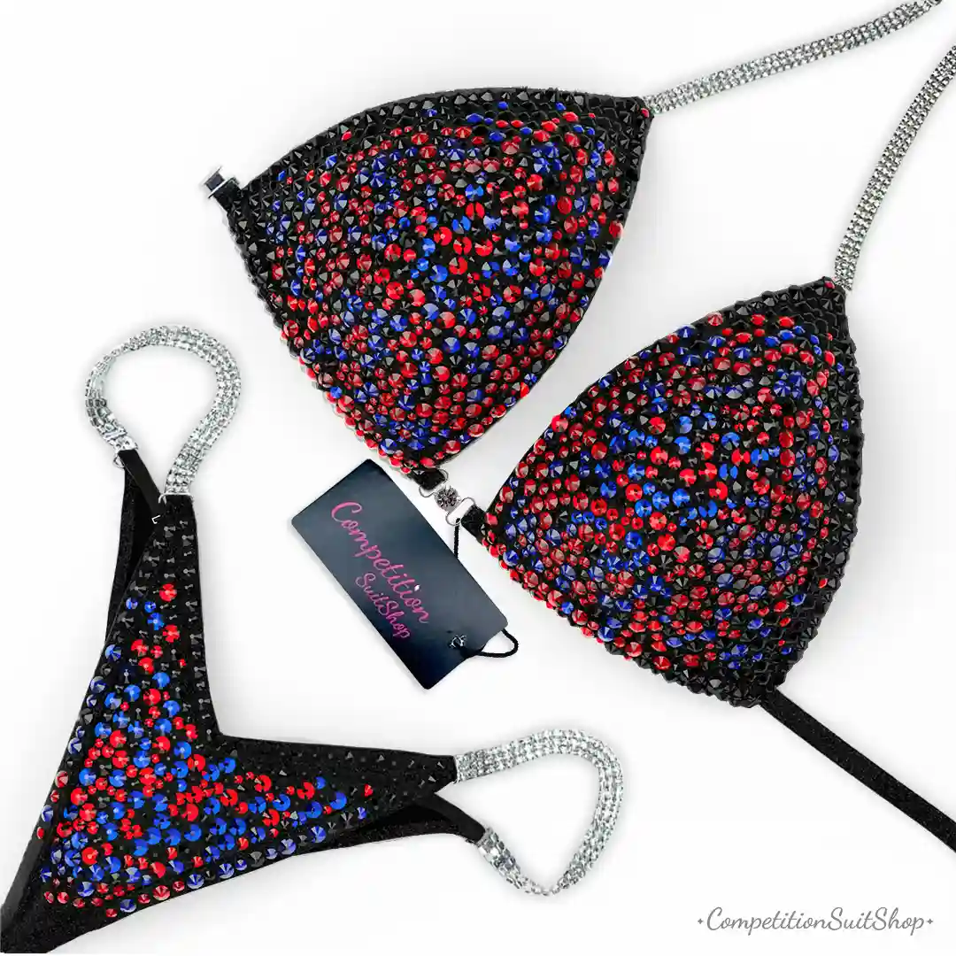 Splash of Black and Red Sparkle Edge Wellness Competition Suit BM182-6W
