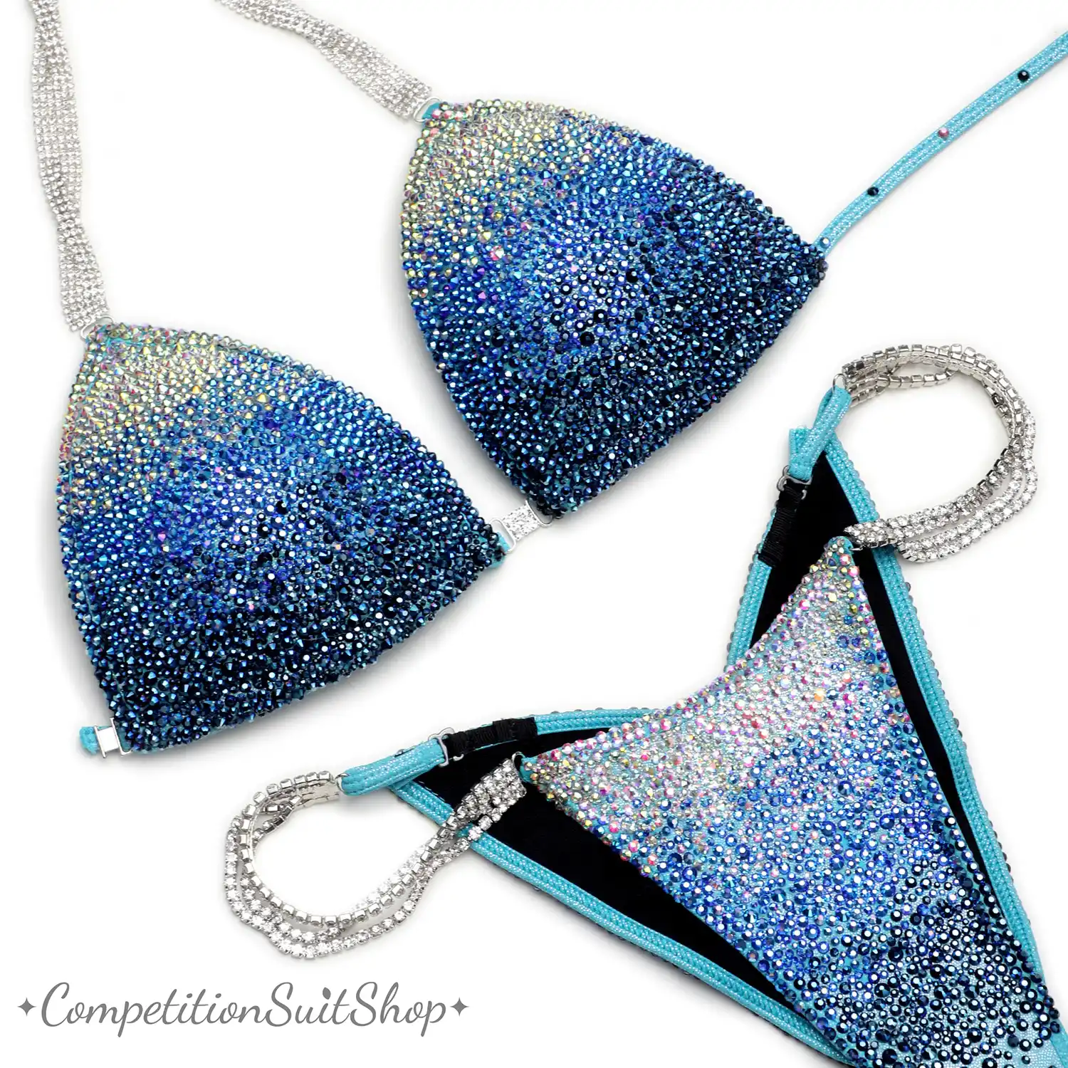 Gradient Cyan Stardust Bikini Competition Suit (B121)