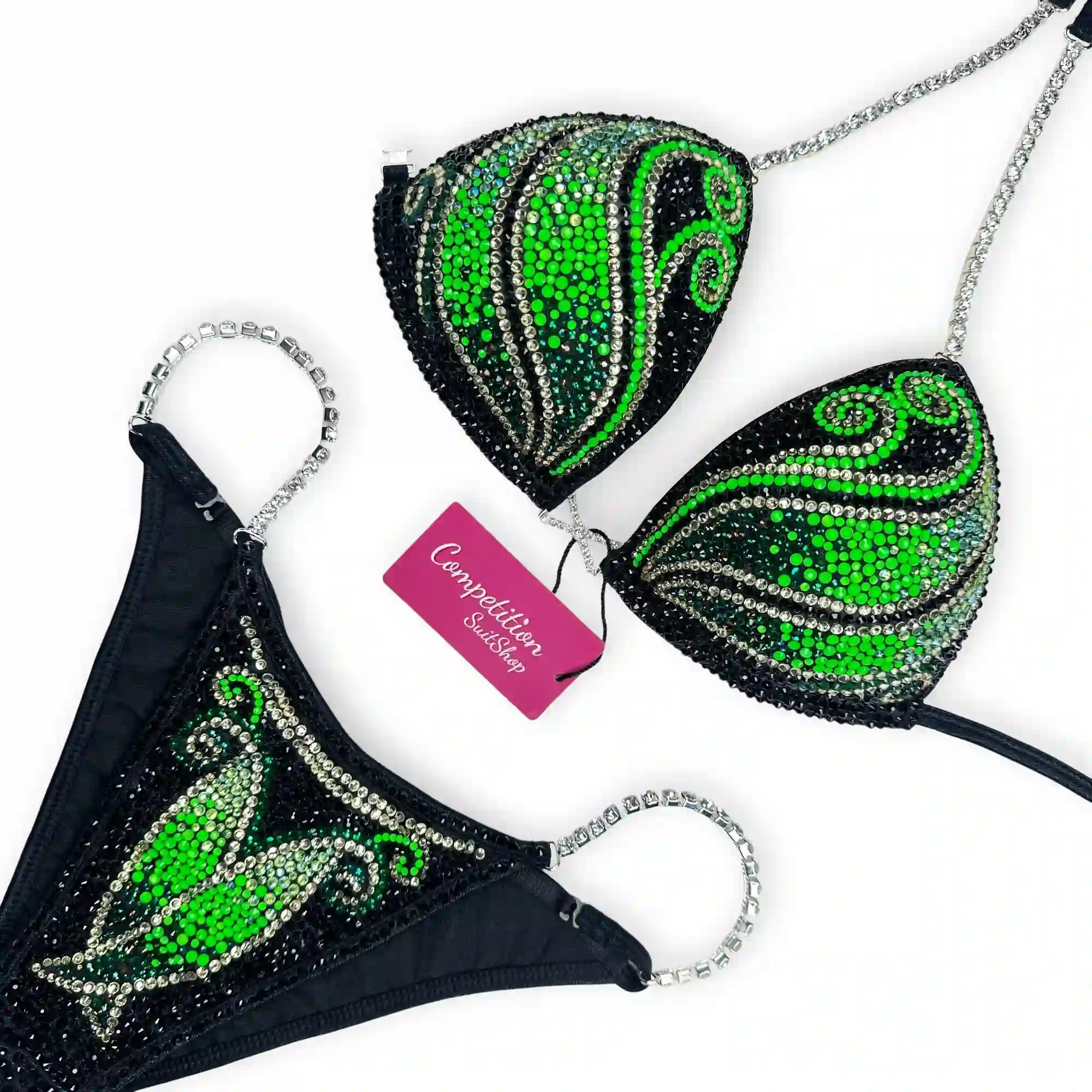 Black Neon Green Swirl Competition Bikini BM1035-8