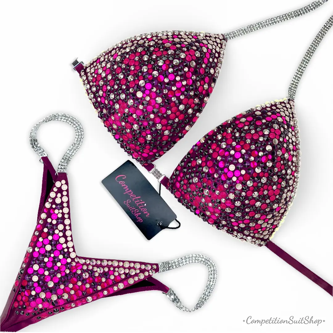 Velvet Berry Sparkle Edge Bikini Wellness Competition Suit BM182-11W