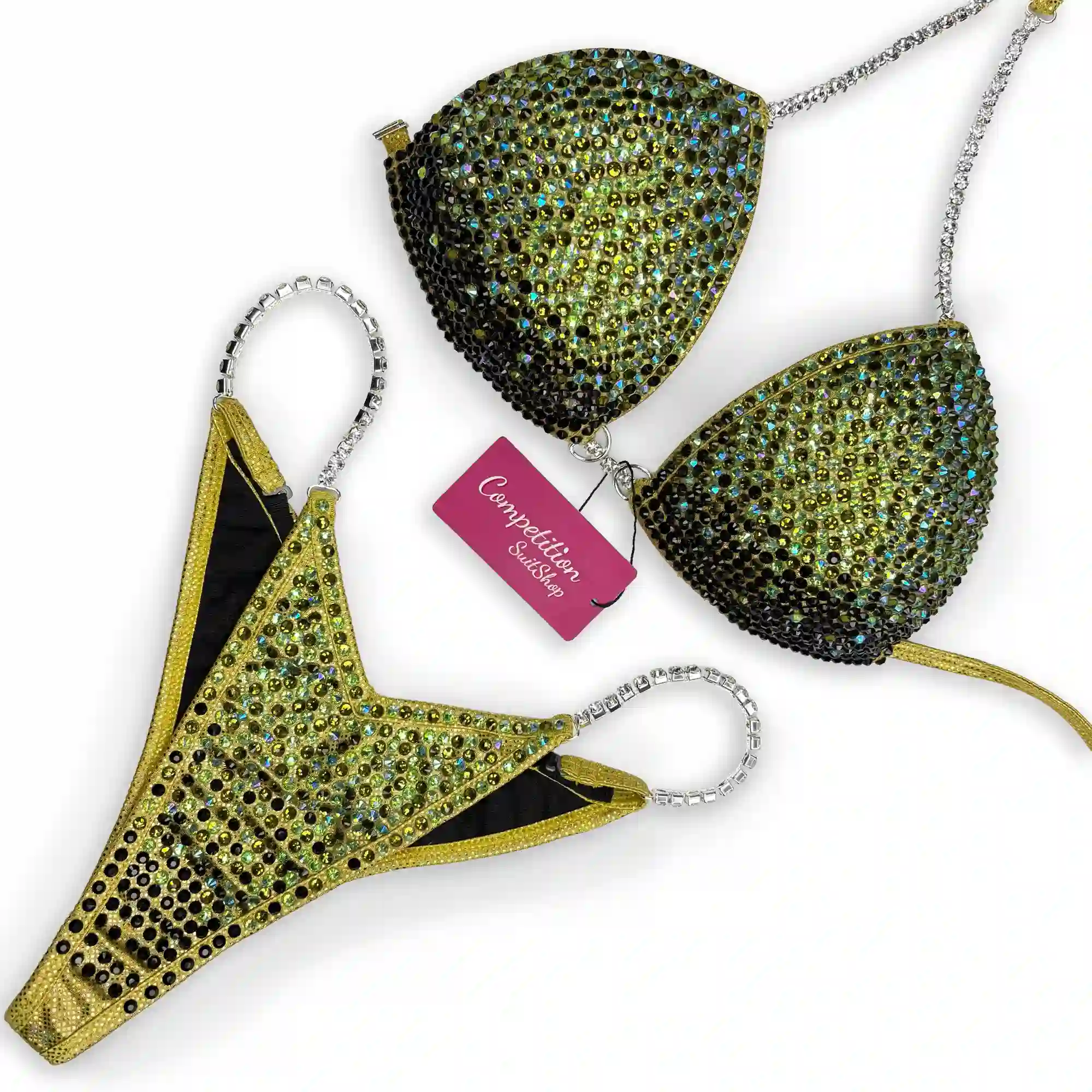 Green On Shattered Gold Elegance Bikini Competition Suit BM174-2