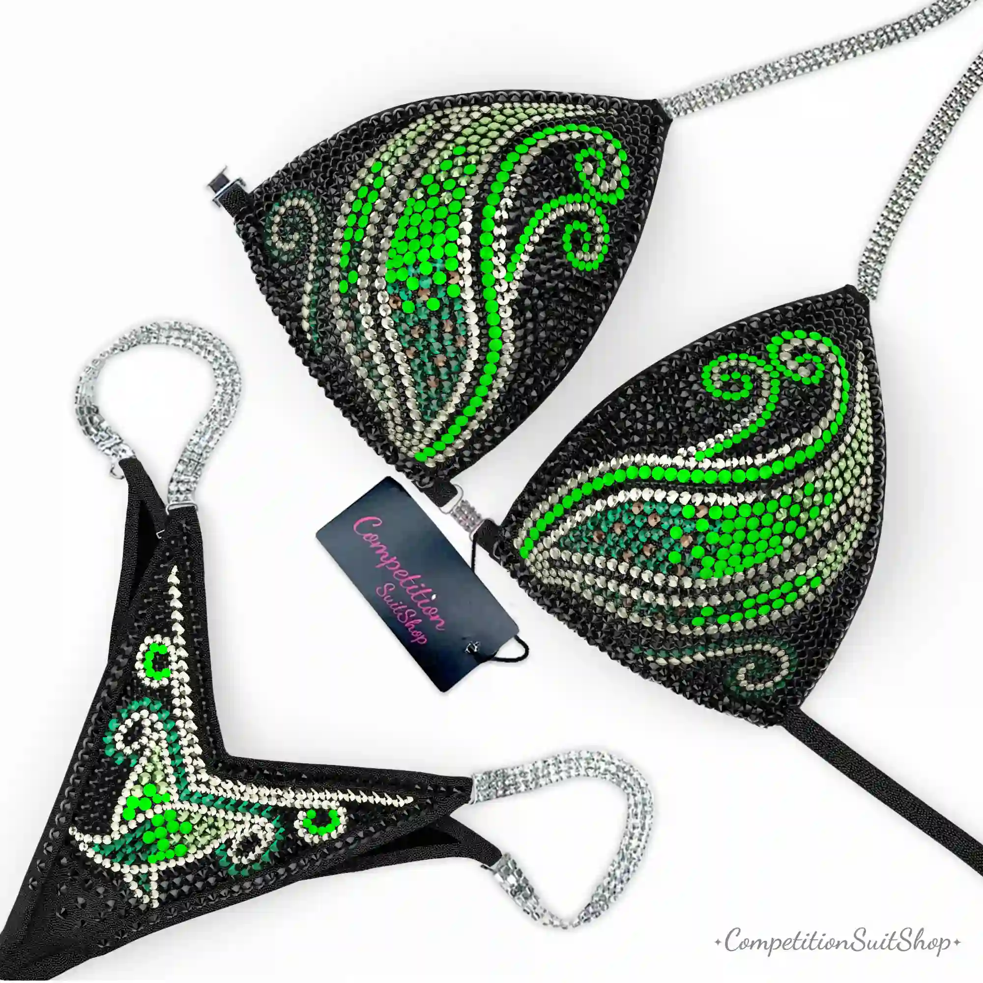 Black Neon Green Swirl Competition Bikini BM1035-8
