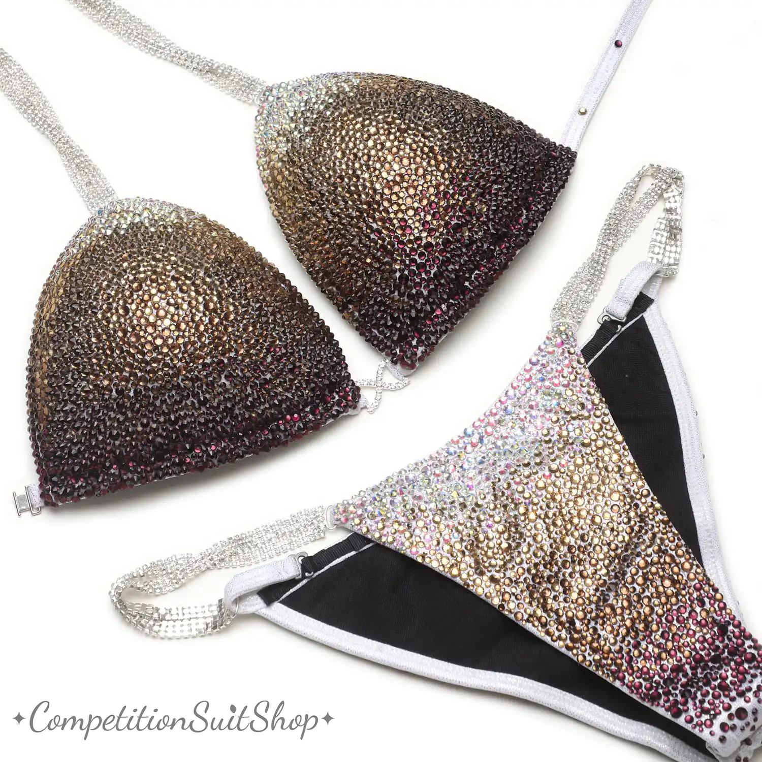 Gradient Brown Stardust Bikini Competition Suit (B120)