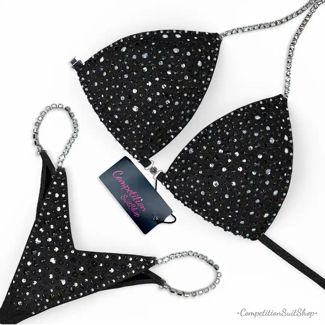 Silver & Black Scatter on Black Bikini Competition Suit (BM143-10)