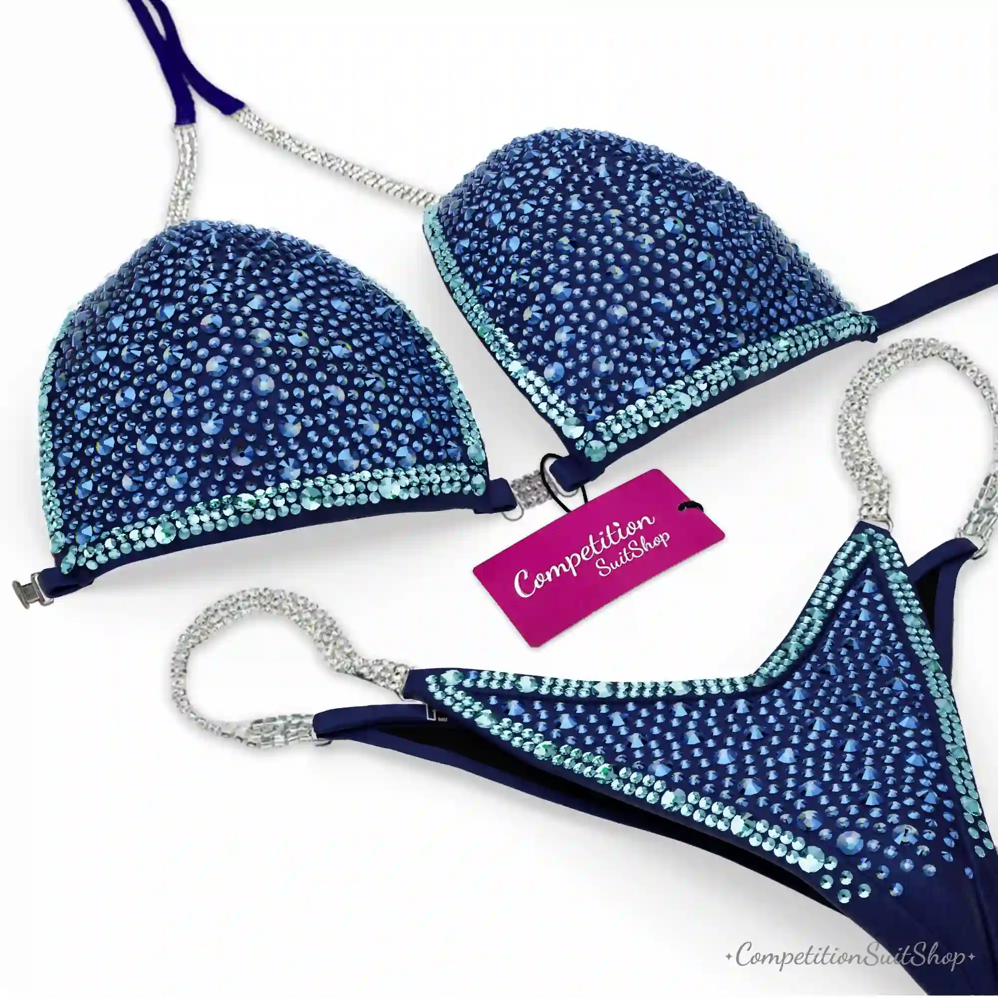 Navy Blue Trim Velvet Competition Bikini BM216-8