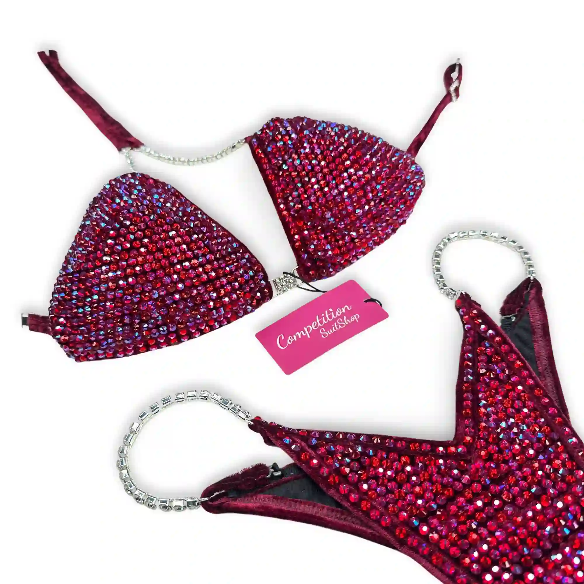 Maroon Pink Virtus Velvet Bikini Competition Suit (B145-2)