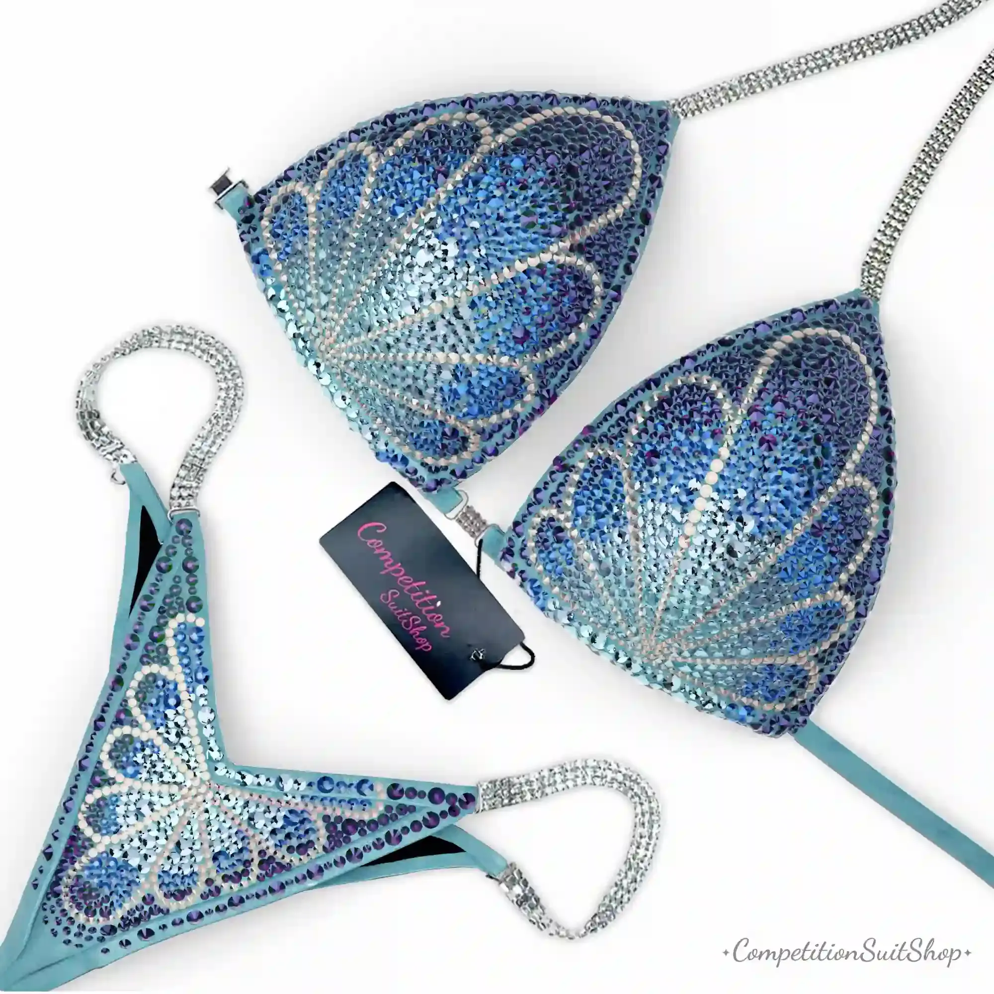 Cyan Blue Bloom Competition Bikini BM191-7