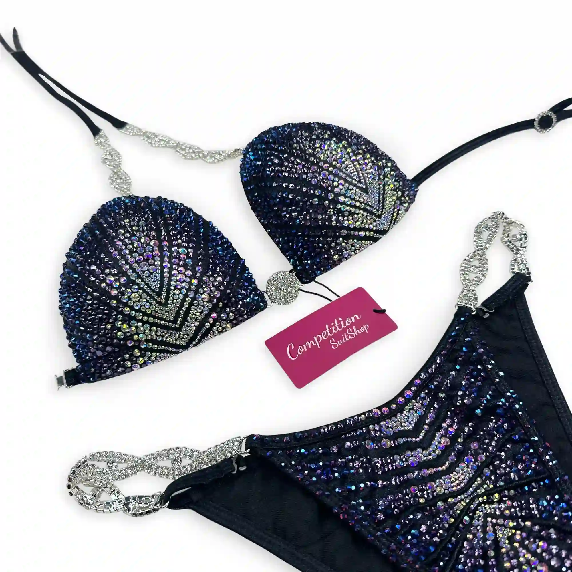 Black Purple Ombre Rays Figure Competition Suit BM1012-7