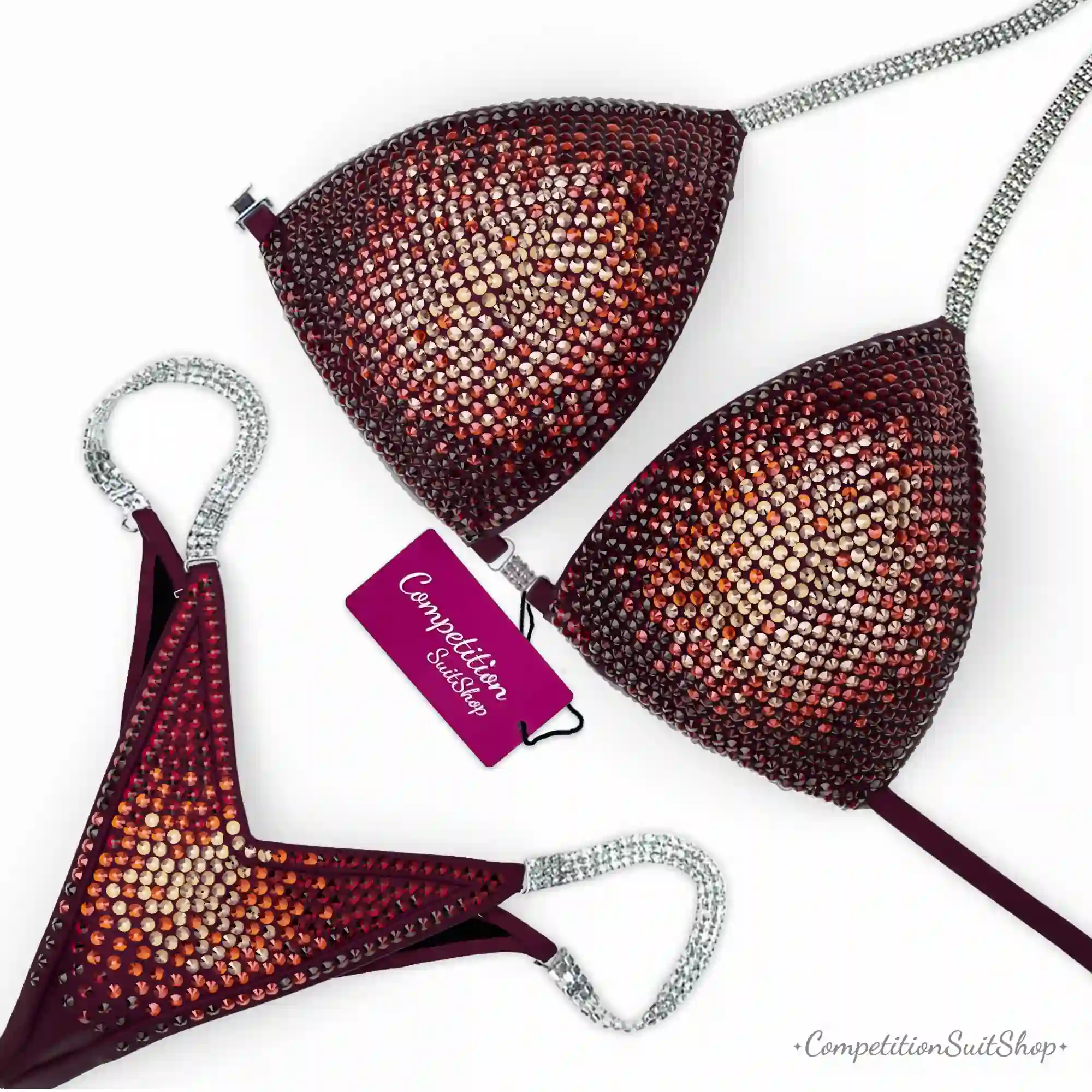Crimson Ember Maroon Velvet Competition Bikini BM209-2