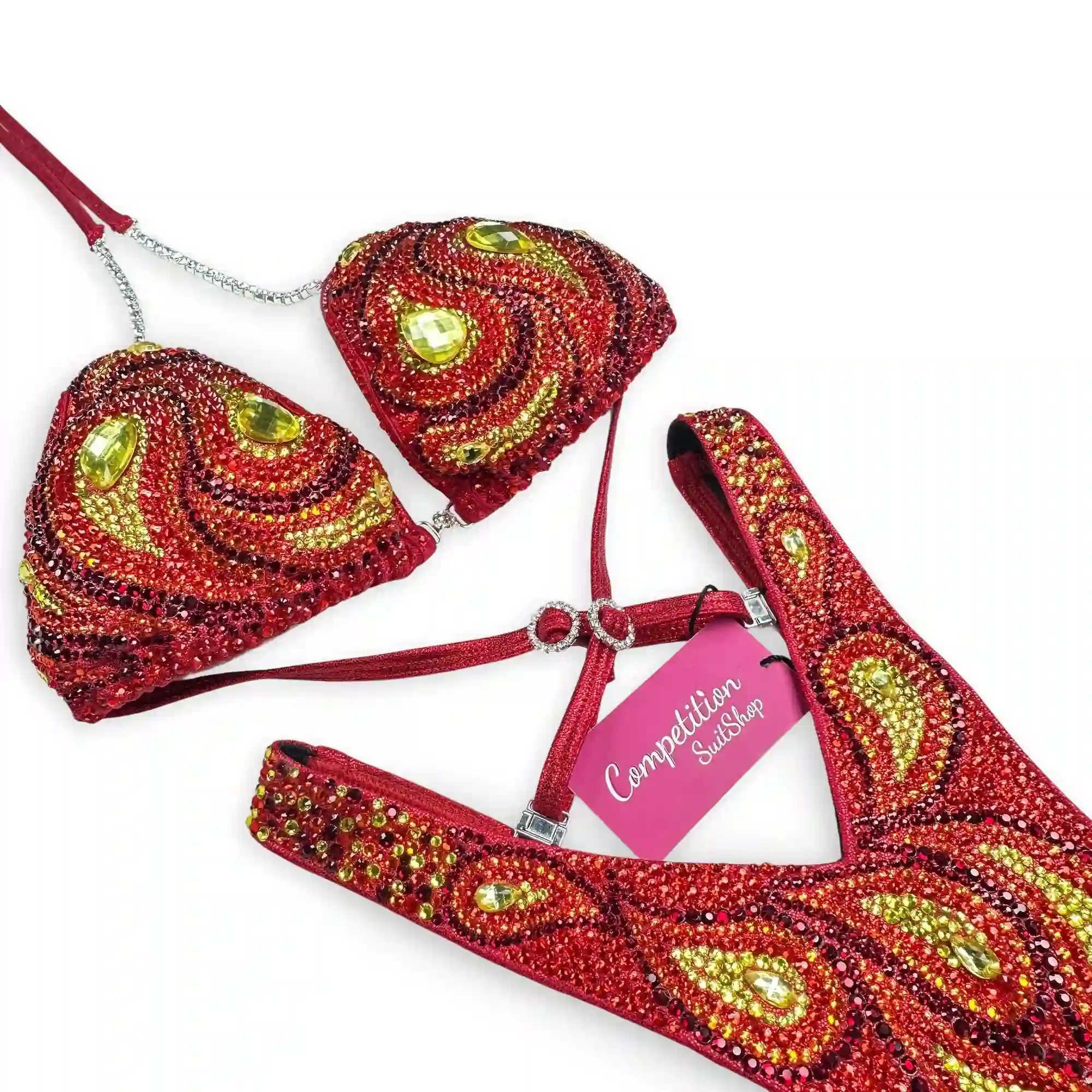 Red Yellow Paisley Figure Competition Suit F1053
