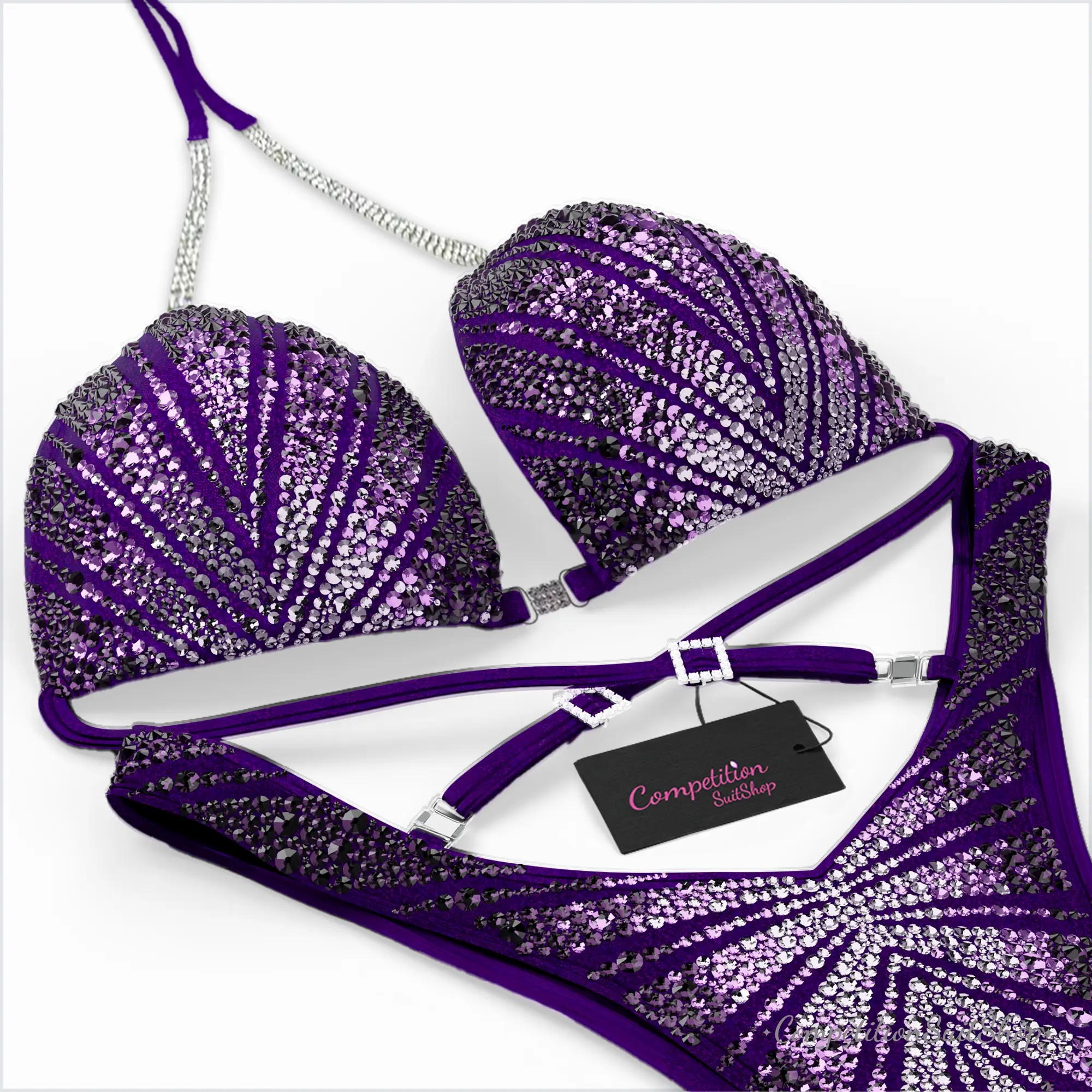 Purple Ombre Rays Figure Competition Suit (FM1012-6)
