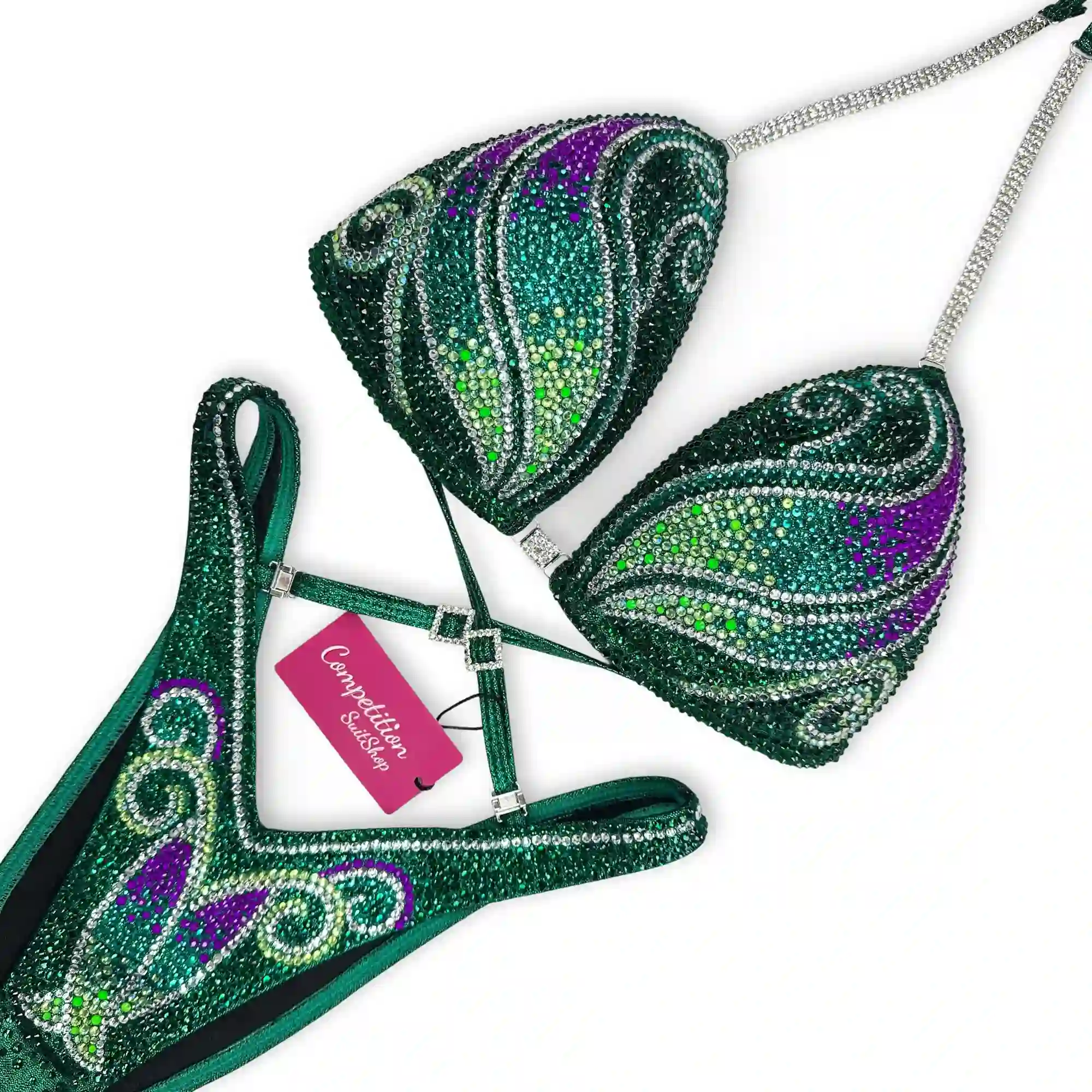 Green Neon Purple Figure Competition Suit FM1035-9