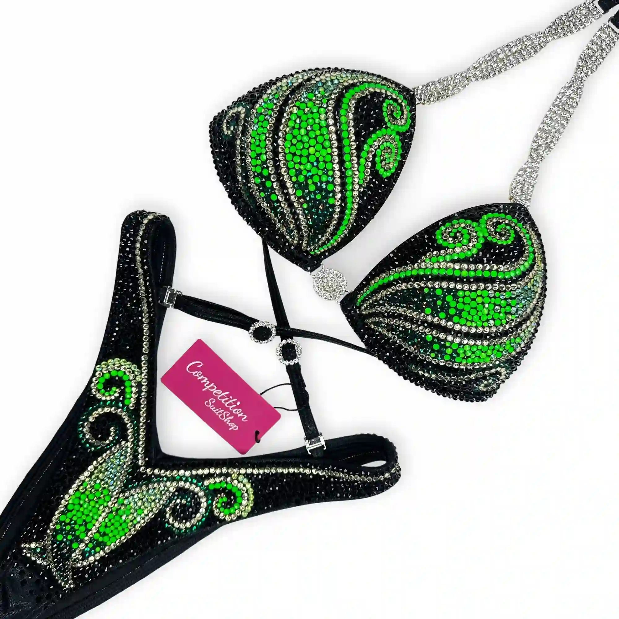 Black Neon Green Figure Competition Suit FM1035-8