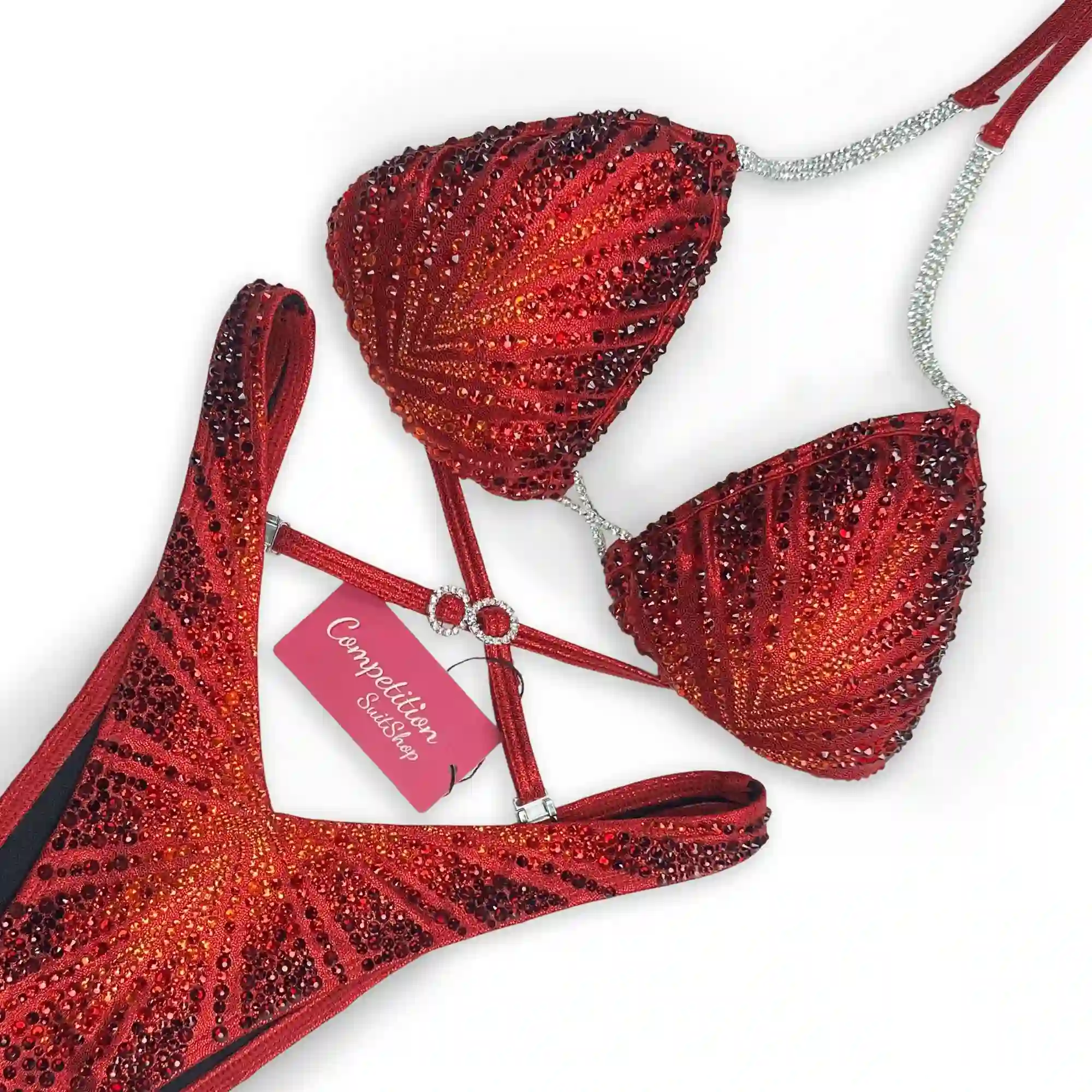 Red Ombre Rays Figure Competition Suit (FM1012-5)
