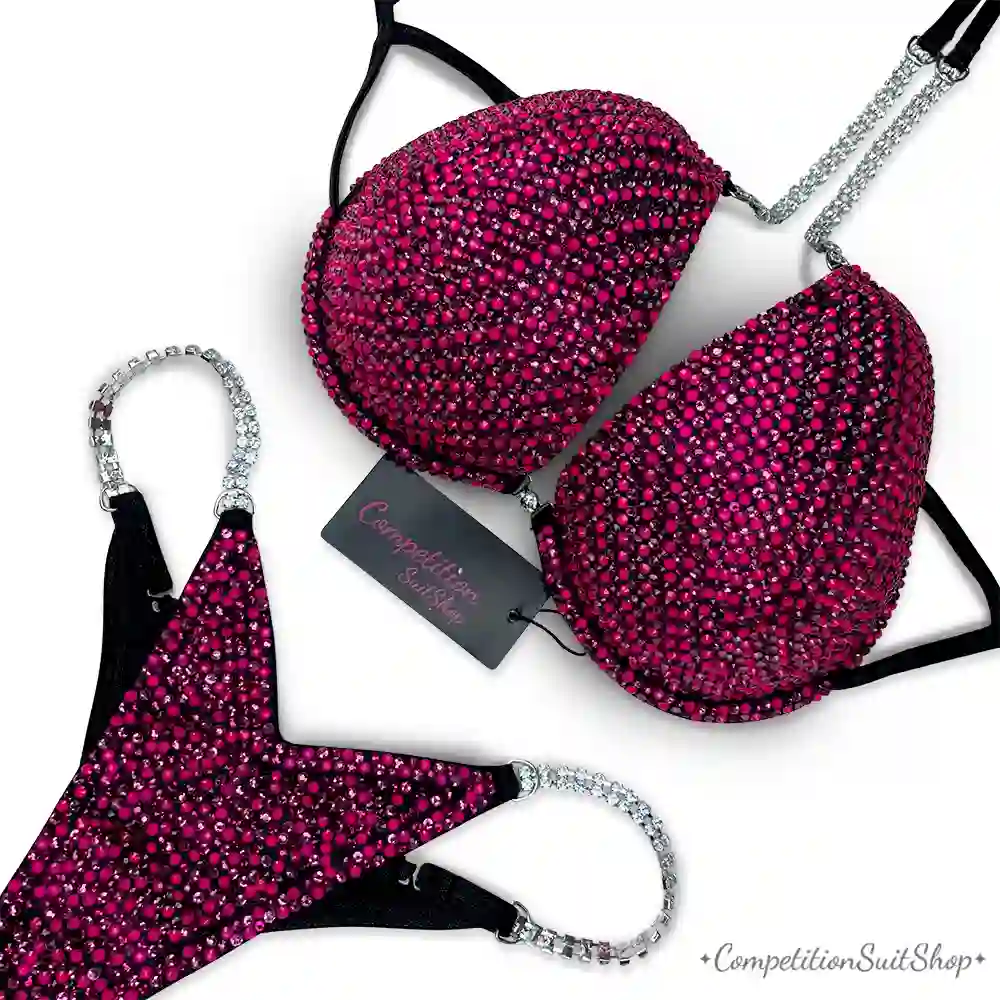 Neon Pink on Black Competition Bikini Suit (B164)