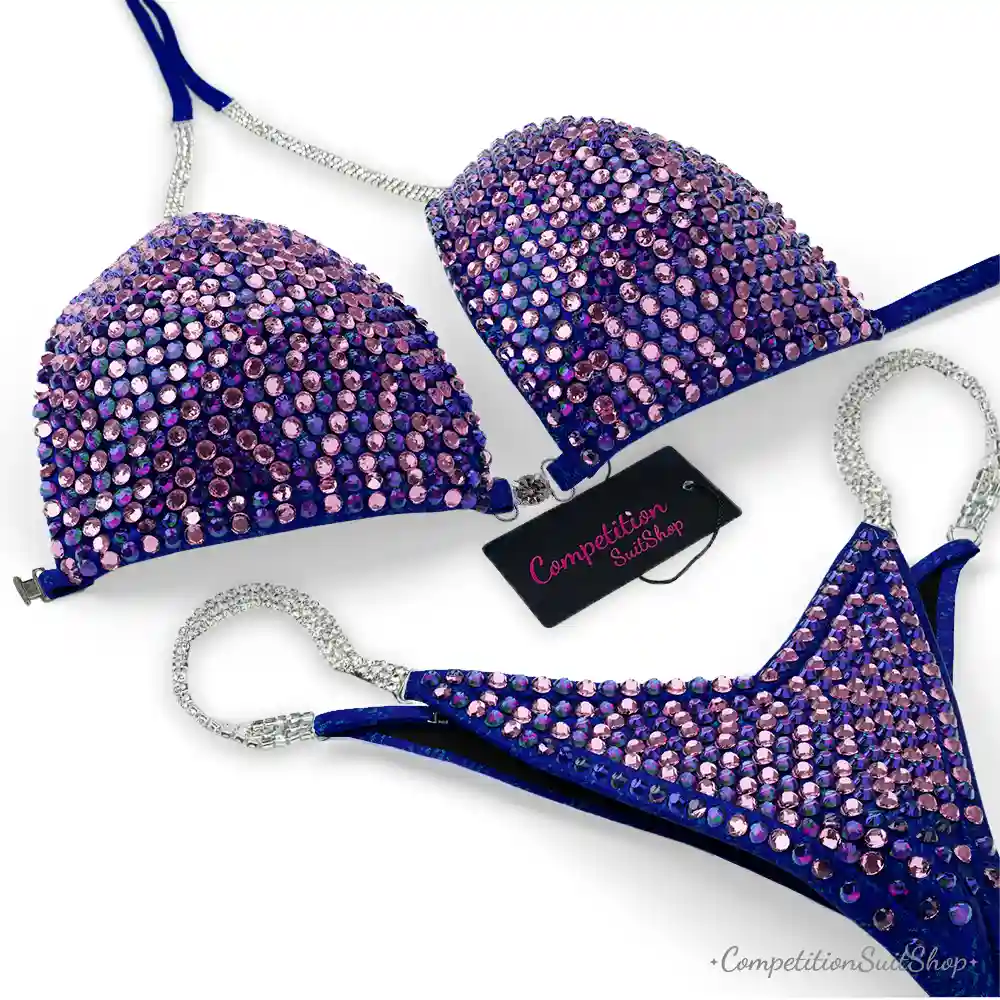 Purple On Blue Bikini Competition Suit (BM151-36)