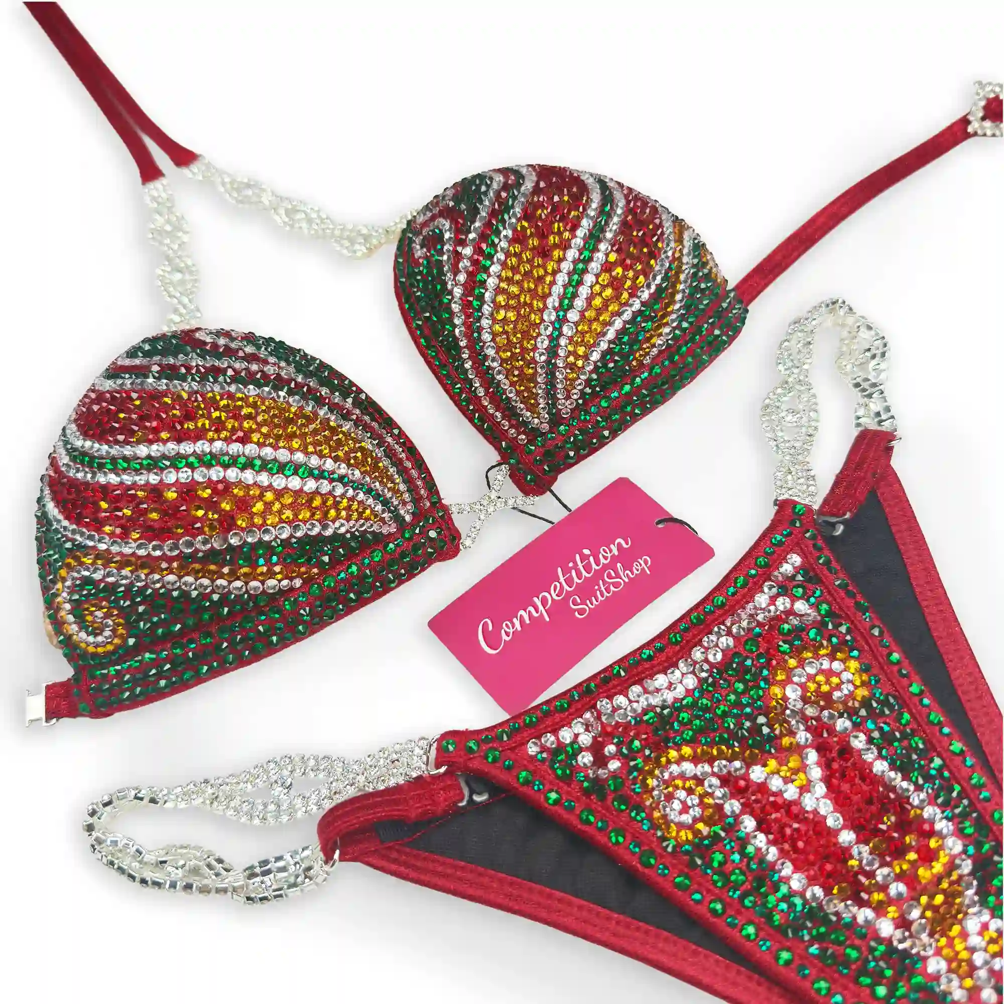 Red Green Swirl Competition Bikini BM1035-11